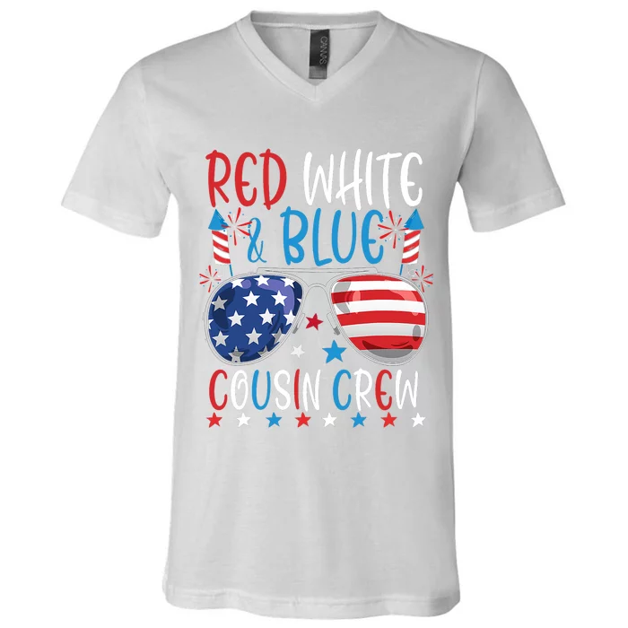 Red White And Blue Cousin Crew 4th Of July American Flag V-Neck T-Shirt