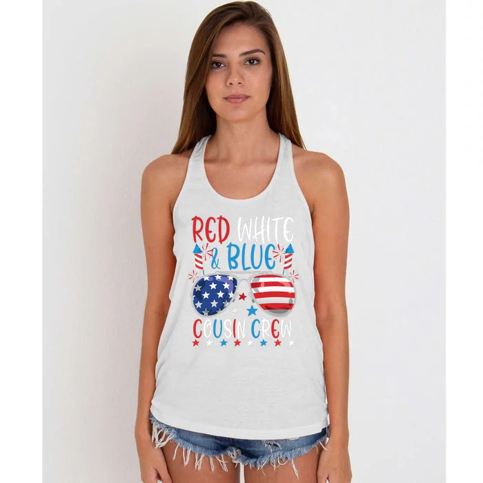 Red White And Blue Cousin Crew 4th Of July American Flag Women's Knotted Racerback Tank