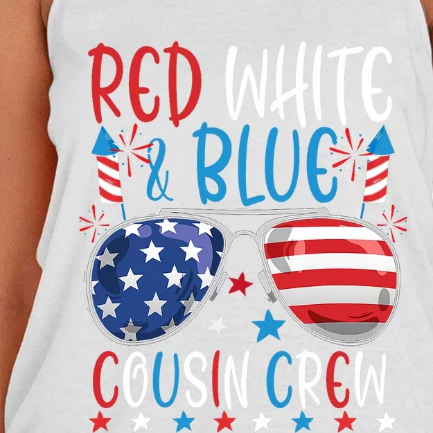 Red White And Blue Cousin Crew 4th Of July American Flag Women's Knotted Racerback Tank