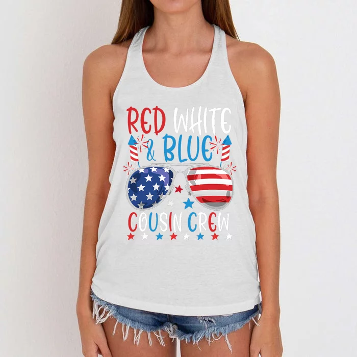 Red White And Blue Cousin Crew 4th Of July American Flag Women's Knotted Racerback Tank