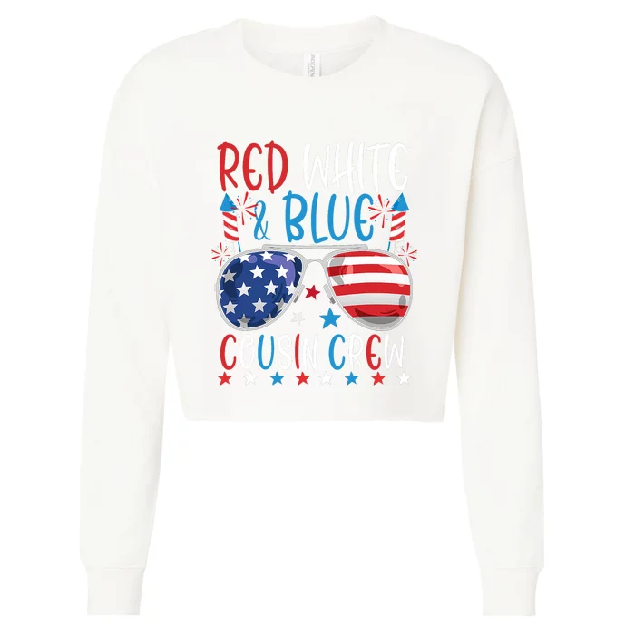 Red White And Blue Cousin Crew 4th Of July American Flag Cropped Pullover Crew