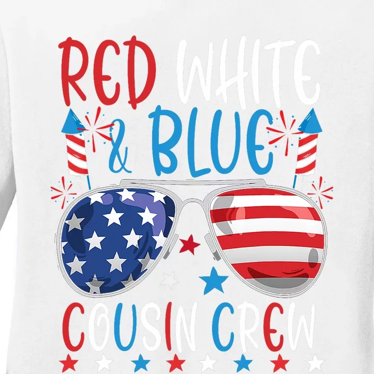 Red White And Blue Cousin Crew 4th Of July American Flag Ladies Long Sleeve Shirt