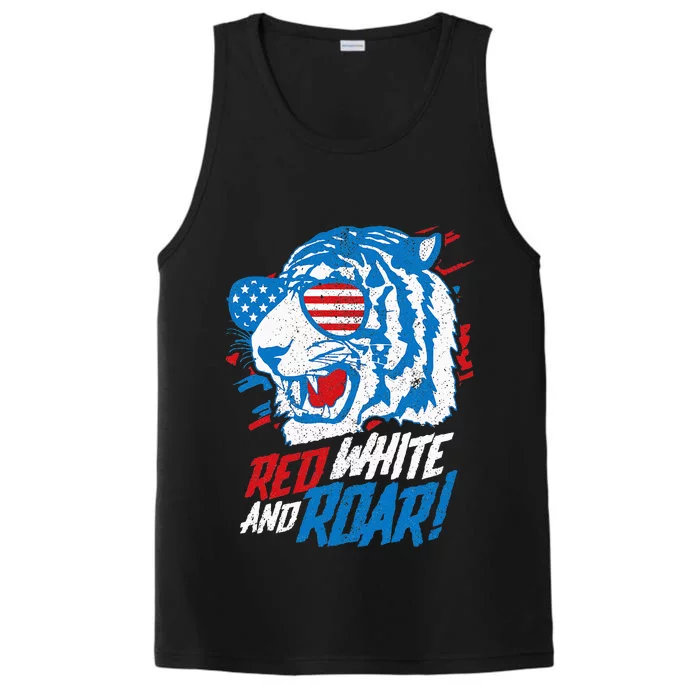 Red White And Roar Tiger 4th Of July Predator Performance Tank