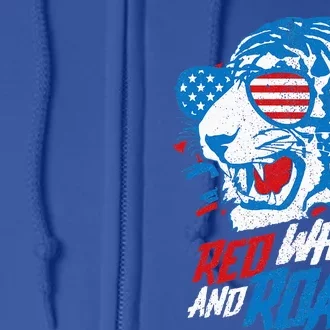 Red White And Roar Tiger 4th Of July Predator Full Zip Hoodie