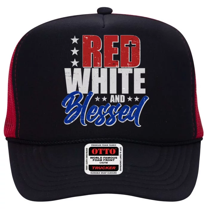 Red White And Blessed High Crown Mesh Trucker Hat