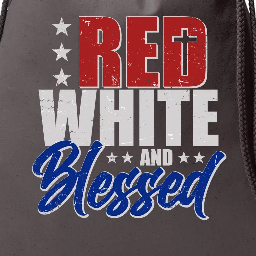 Red White And Blessed Drawstring Bag