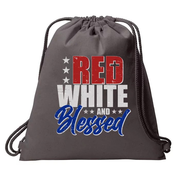 Red White And Blessed Drawstring Bag