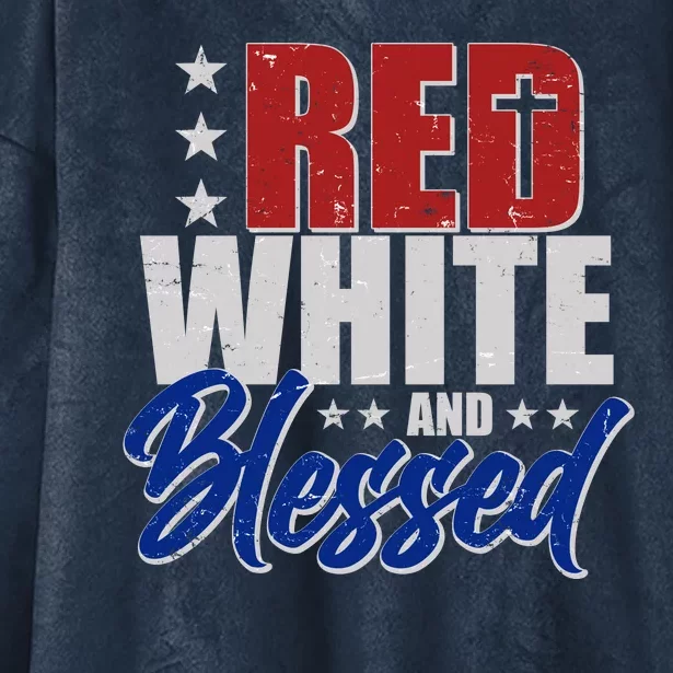 Red White And Blessed Hooded Wearable Blanket