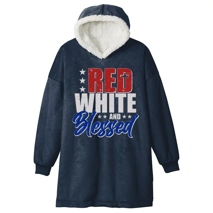 Red White And Blessed Hooded Wearable Blanket