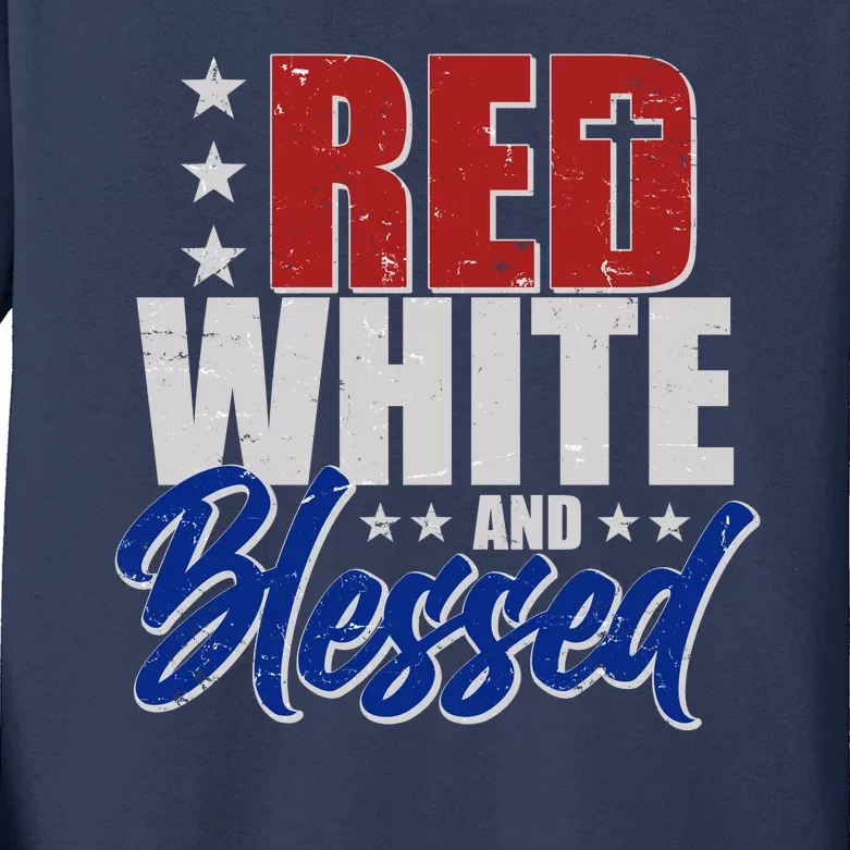 Red White And Blessed Kids Long Sleeve Shirt