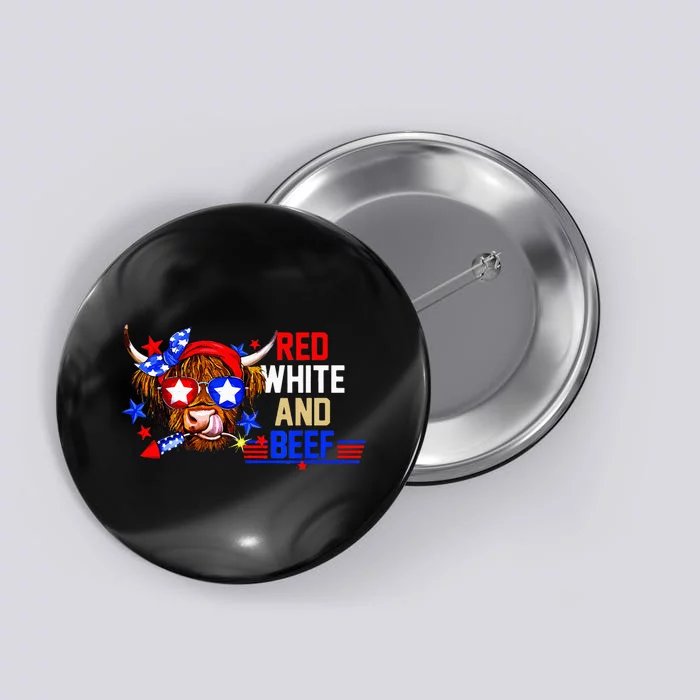 Red White And Beef 4th Of July Cattle American Flag Cow Button