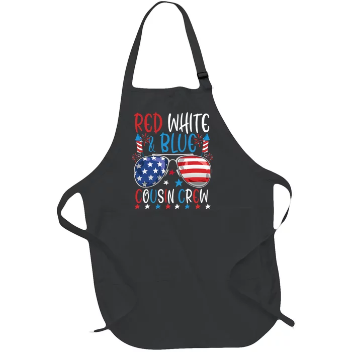 Red White And Blue Cousin Crew 4th Of July American Flag Full-Length Apron With Pocket