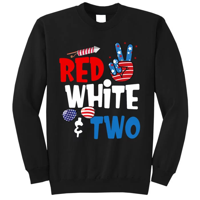 Red White And Two Birthday 4th Of July American 2nd Birthday Tall Sweatshirt