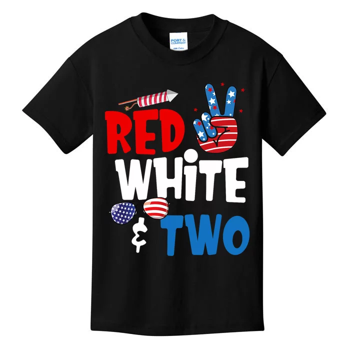 Red White And Two Birthday 4th Of July American 2nd Birthday Kids T-Shirt