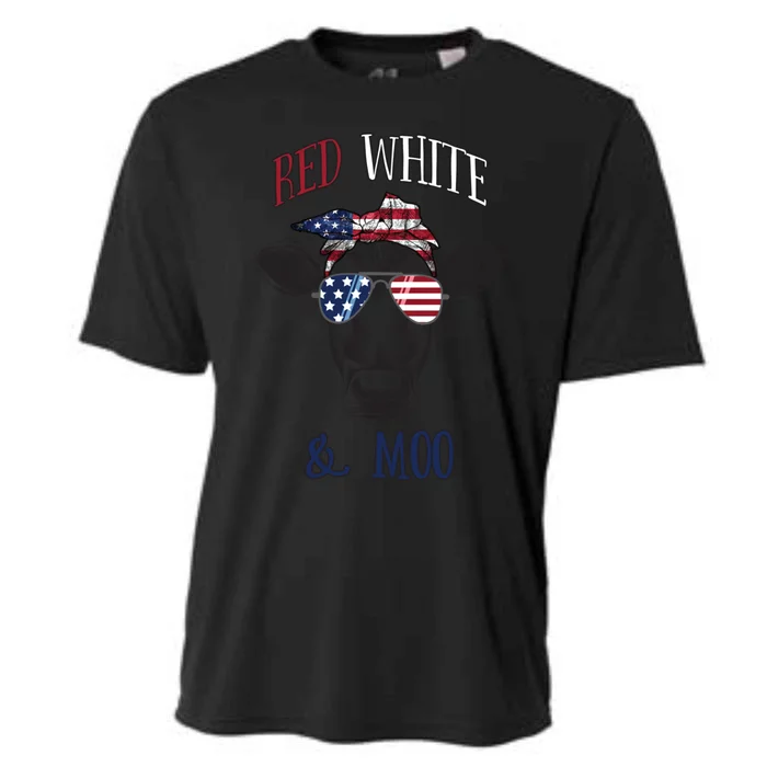 Red White And Blue Cow American Flag Heifer Gift Cooling Performance Crew T-Shirt