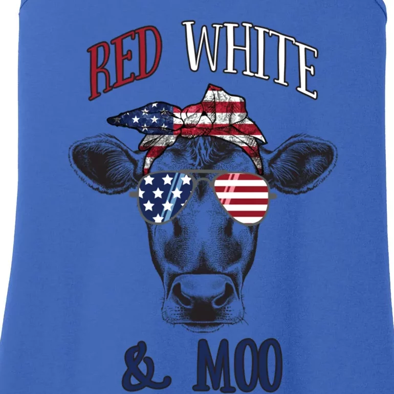 Red White And Blue Cow American Flag Heifer Gift Ladies Essential Tank