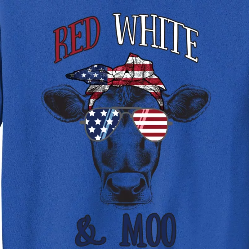 Red White And Blue Cow American Flag Heifer Gift Tall Sweatshirt