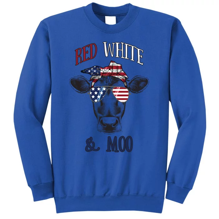 Red White And Blue Cow American Flag Heifer Gift Tall Sweatshirt