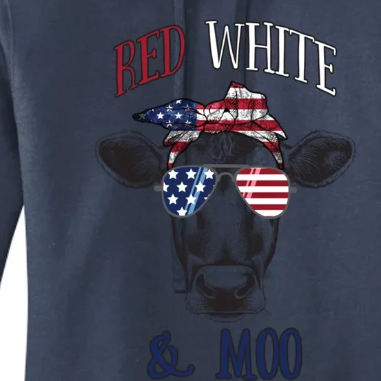 Red White And Blue Cow American Flag Heifer Gift Women's Pullover Hoodie