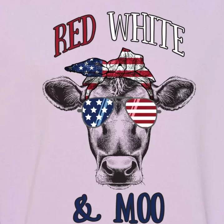 Red White And Blue Cow American Flag Heifer Gift Garment-Dyed Sweatshirt