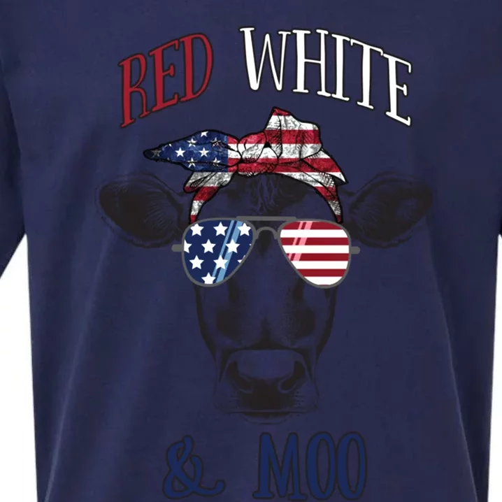 Red White And Blue Cow American Flag Heifer Gift Sueded Cloud Jersey T-Shirt