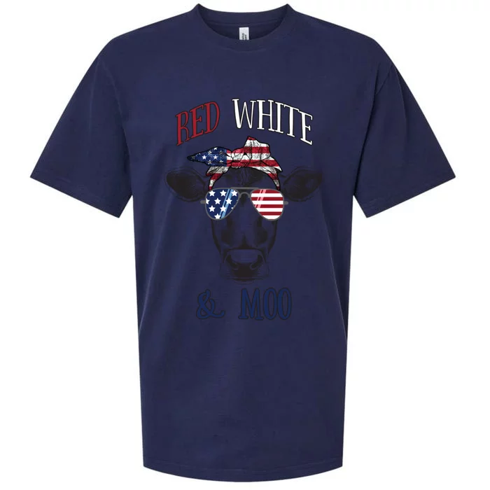 Red White And Blue Cow American Flag Heifer Gift Sueded Cloud Jersey T-Shirt