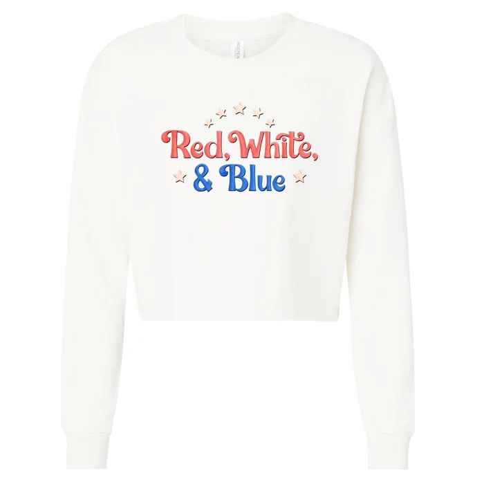 Red White And Blue 4th Of July Holiday Cropped Pullover Crew