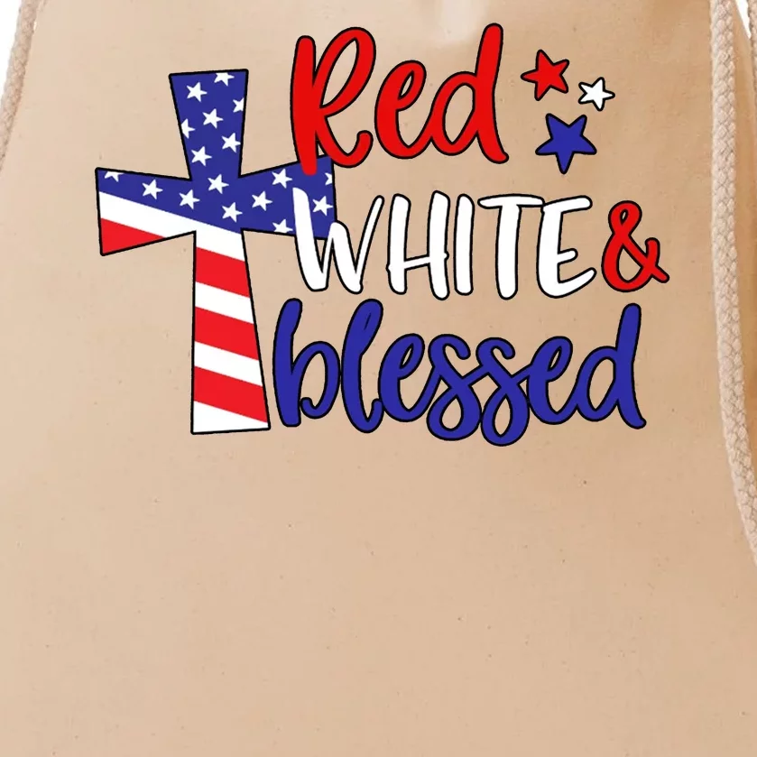 Red White And Blessed Usa Cross Celebration Drawstring Bag