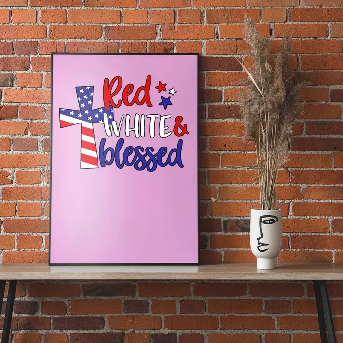 Red White And Blessed Usa Cross Celebration Poster