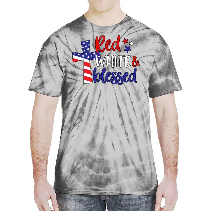 Red White And Blessed Usa Cross Celebration Tie-Dye T-Shirt