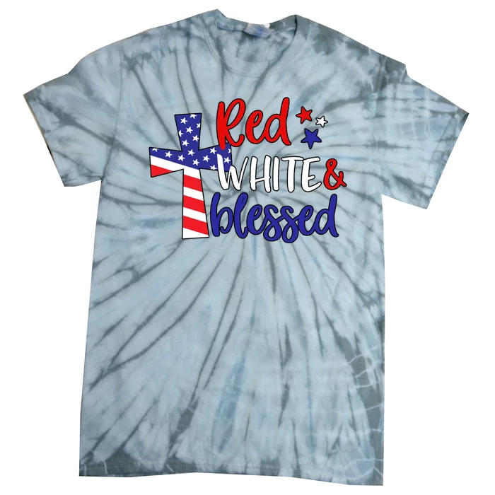 Red White And Blessed Usa Cross Celebration Tie-Dye T-Shirt