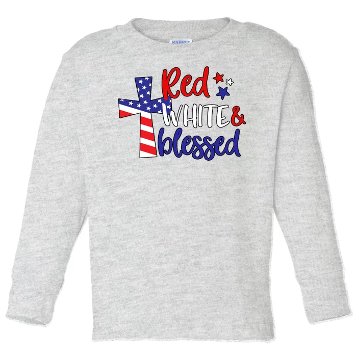 Red White And Blessed Usa Cross Celebration Toddler Long Sleeve Shirt