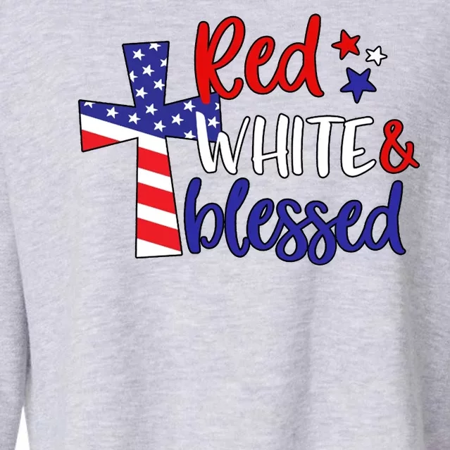 Red White And Blessed Usa Cross Celebration Cropped Pullover Crew