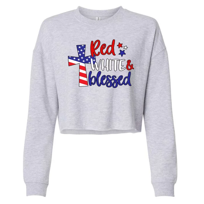 Red White And Blessed Usa Cross Celebration Cropped Pullover Crew