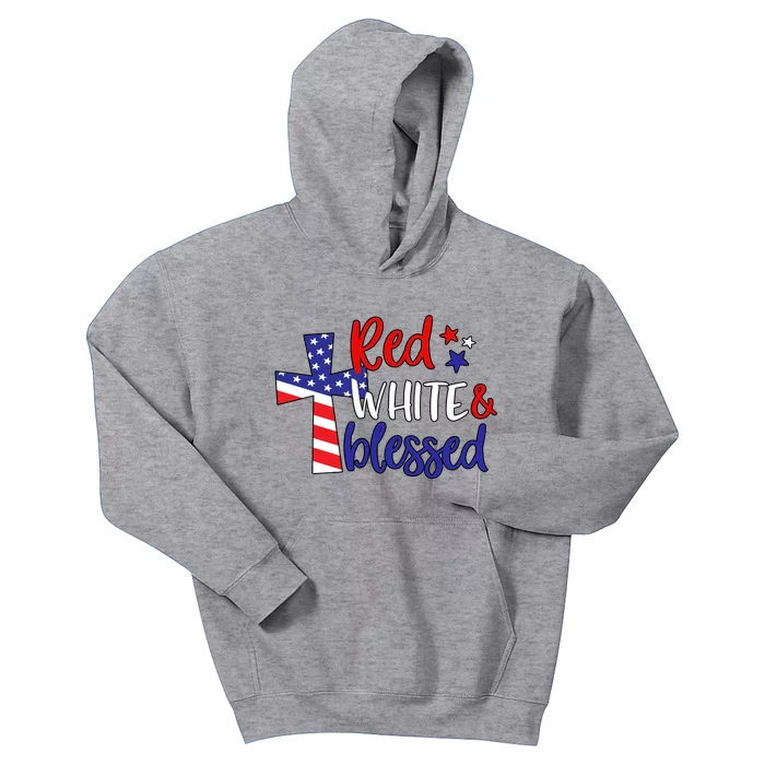 Red White And Blessed Usa Cross Celebration Kids Hoodie