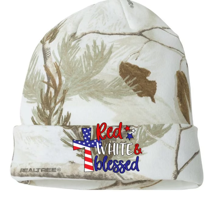 Red White And Blessed Usa Cross Celebration Kati - 12in Camo Beanie