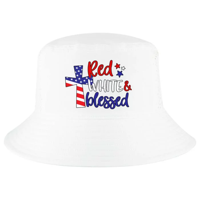 Red White And Blessed Usa Cross Celebration Cool Comfort Performance Bucket Hat