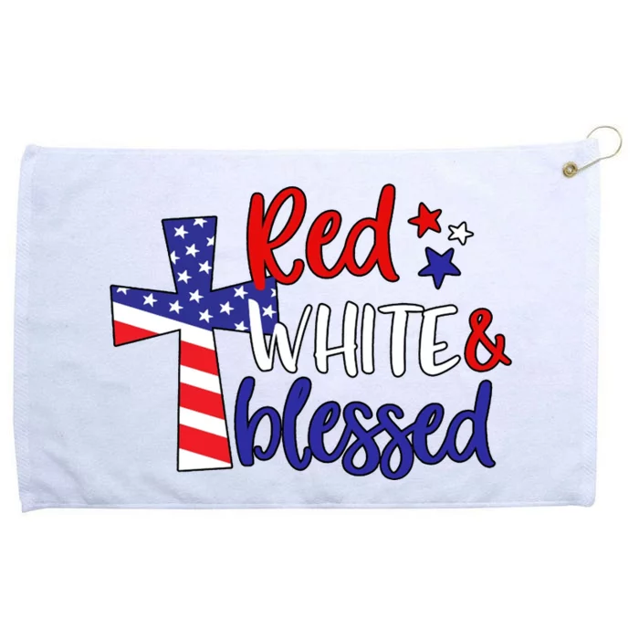 Red White And Blessed Usa Cross Celebration Grommeted Golf Towel