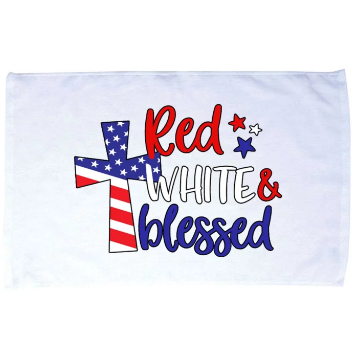 Red White And Blessed Usa Cross Celebration Microfiber Hand Towel