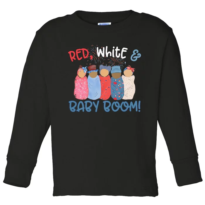 Red White And Baby Boom Happy 4th Of July Nicu Nurse Lover Toddler Long Sleeve Shirt