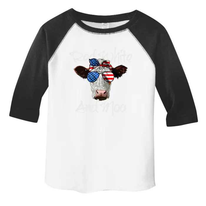 Red White And Moo Cow Messy Bun Patriotic Usa 4th Of July Gift Toddler Fine Jersey T-Shirt