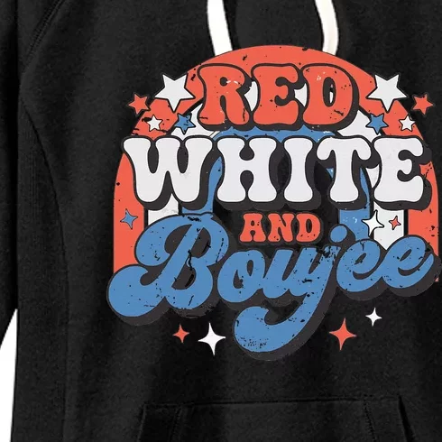 Red White and Boujee Patriotic Rainbow Groovy 4th of July Women's Fleece Hoodie