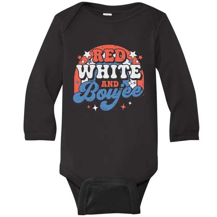 Red White and Boujee Patriotic Rainbow Groovy 4th of July Baby Long Sleeve Bodysuit