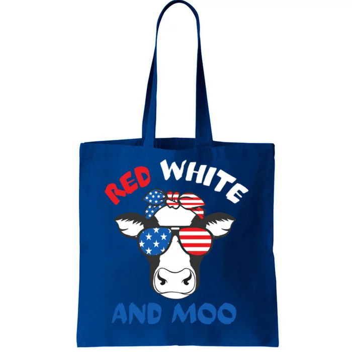 Red White And Moo Patriotic Cow Farmer 4th Of July Gift Tote Bag