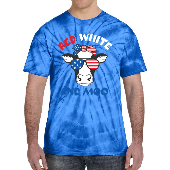 Red White And Moo Patriotic Cow Farmer 4th Of July Gift Tie-Dye T-Shirt