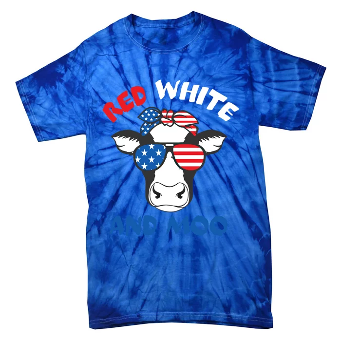 Red White And Moo Patriotic Cow Farmer 4th Of July Gift Tie-Dye T-Shirt