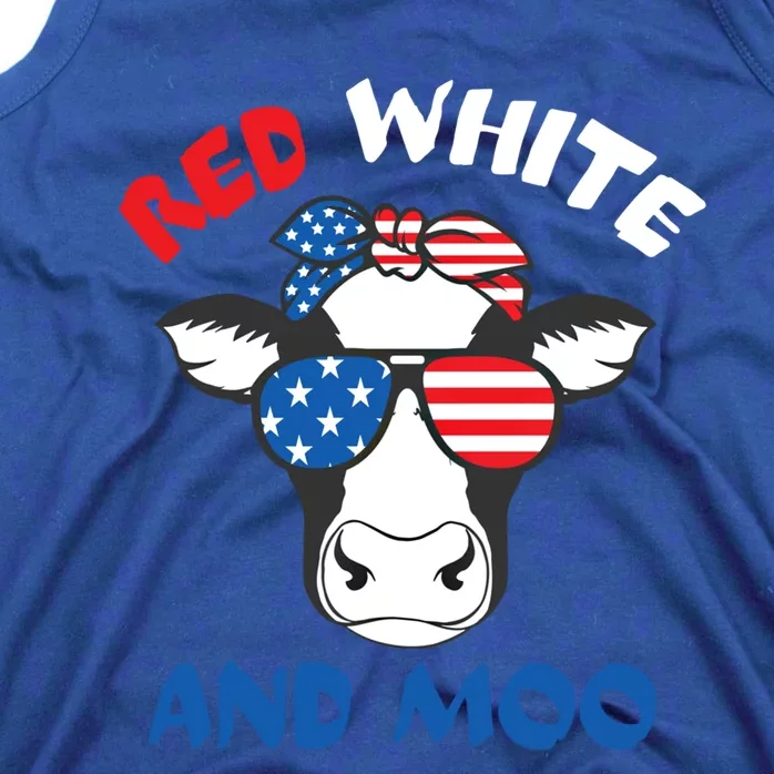 Red White And Moo Patriotic Cow Farmer 4th Of July Gift Tank Top