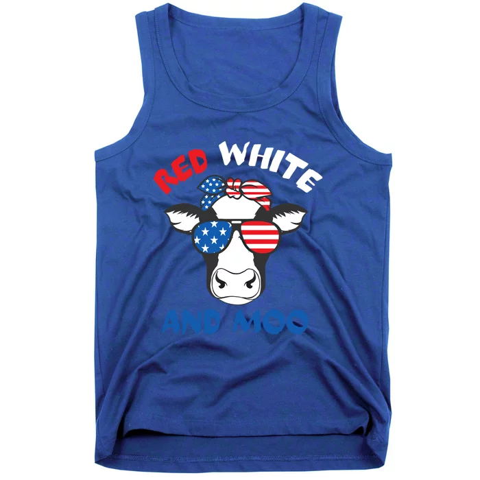 Red White And Moo Patriotic Cow Farmer 4th Of July Gift Tank Top