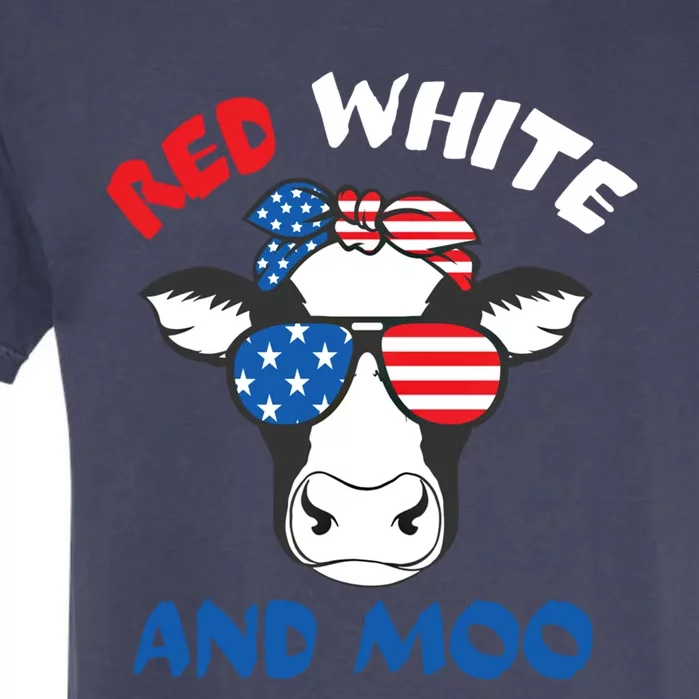 Red White And Moo Patriotic Cow Farmer 4th Of July Gift Garment-Dyed Heavyweight T-Shirt