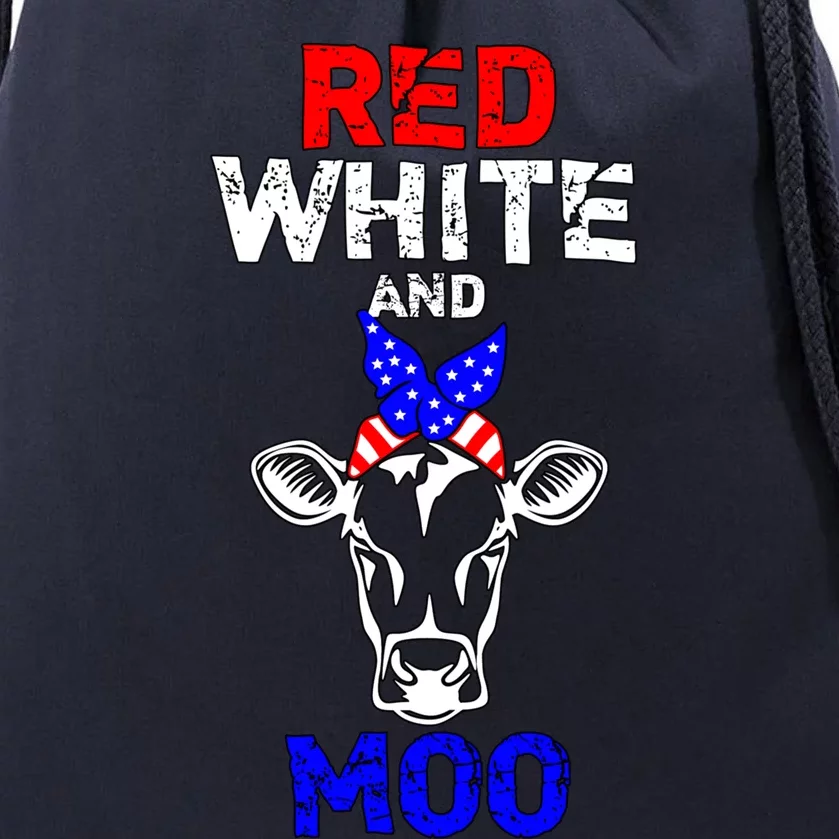 Red White And Moo Usa American Flag Bandana Cow Funny Pun Cute Gift Drawstring Bag